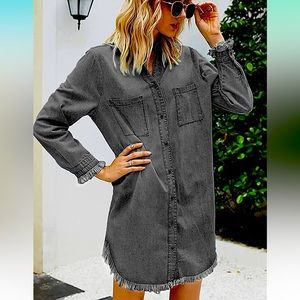*SOLD* Denim Shirt Dress Distressed Jean Dress XXL NWT
